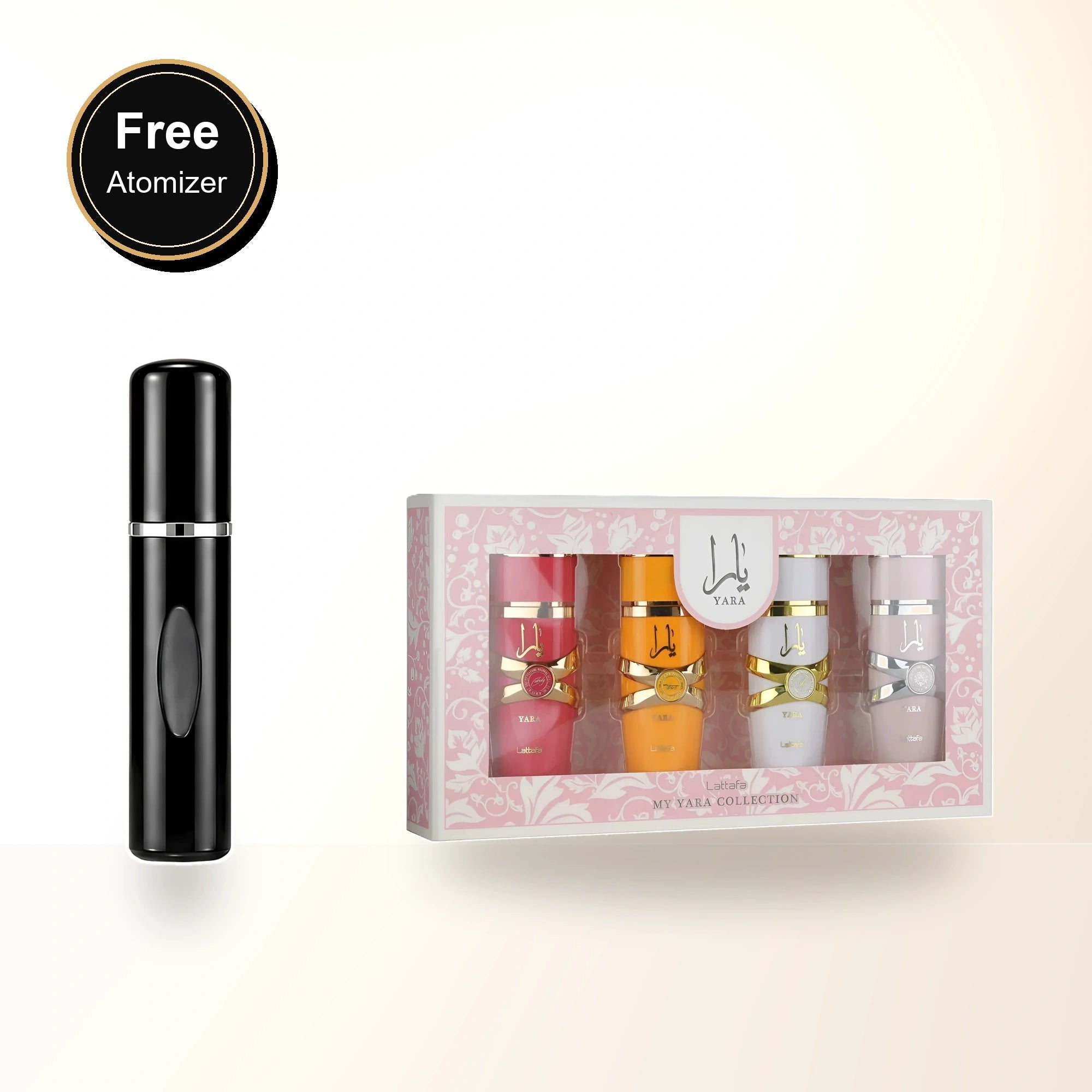 Lattafa Yara 4 Pc Travel Set: 4 * 0.85 Eau De Parfum Spray Set: Yara + Yara Moi + Yara Tous + Yara Candy with free atomizer bonus image