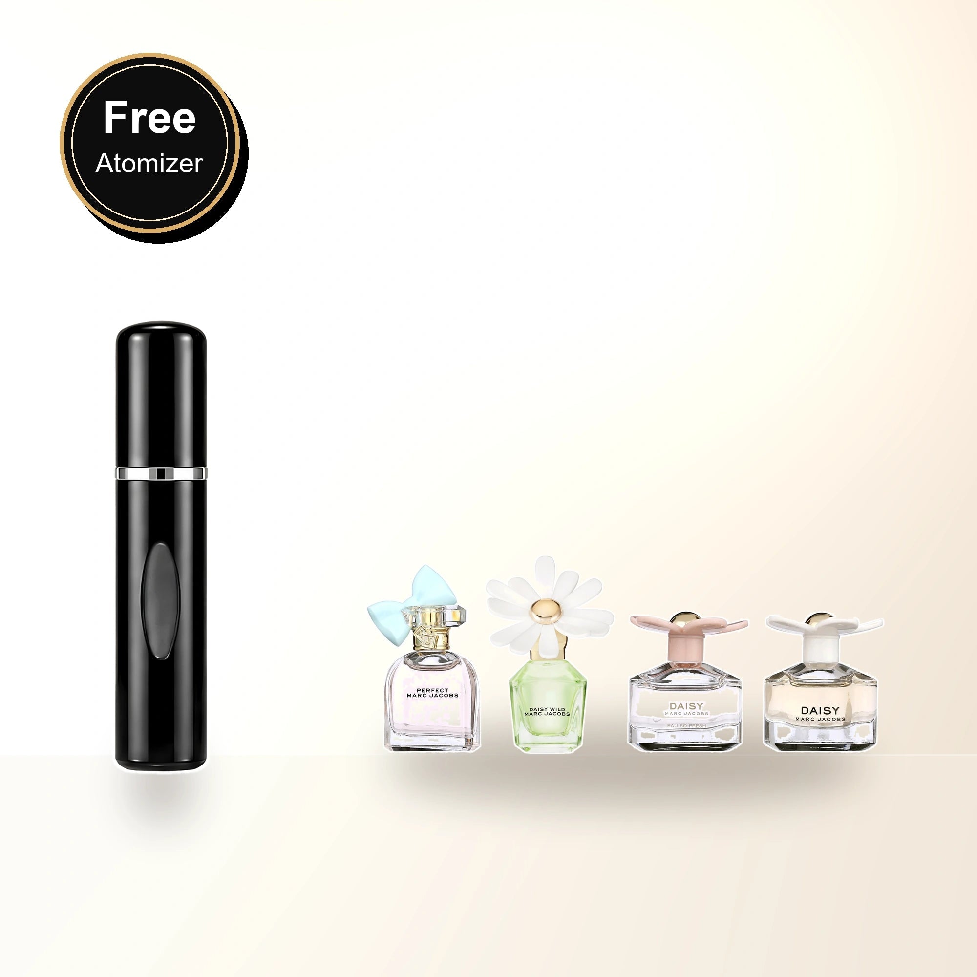 Marc Jacobs 4 Pcs Mini Set For Women: Daisy 4 Ml Eau De Toilette + Daisy Eau So Fresh 4 Ml Eau De Toilette + Daisy Wild 4 Ml Eau De Parfum + Perfect 5 Ml Eau De Parfum with free atomizer bonus image