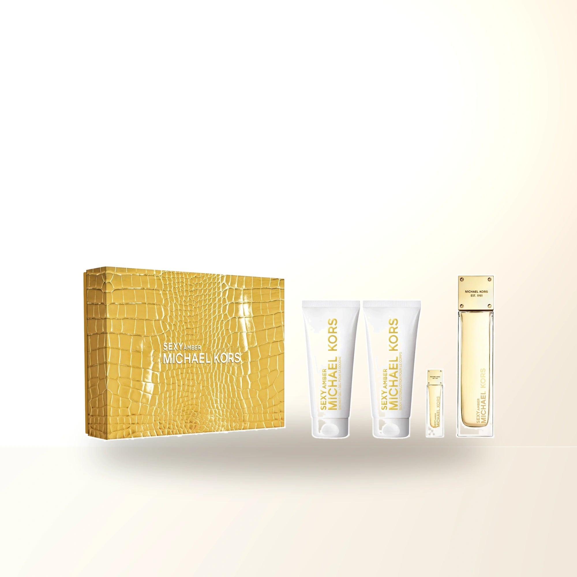 Michael Kors Sexy Amber 4 Pcs Set For Women: 3.4 Eau De Parfum Spray + 3.4 Shower Gel + 3.4 Body Lotion + 0.17 Eau De Parfum main product image