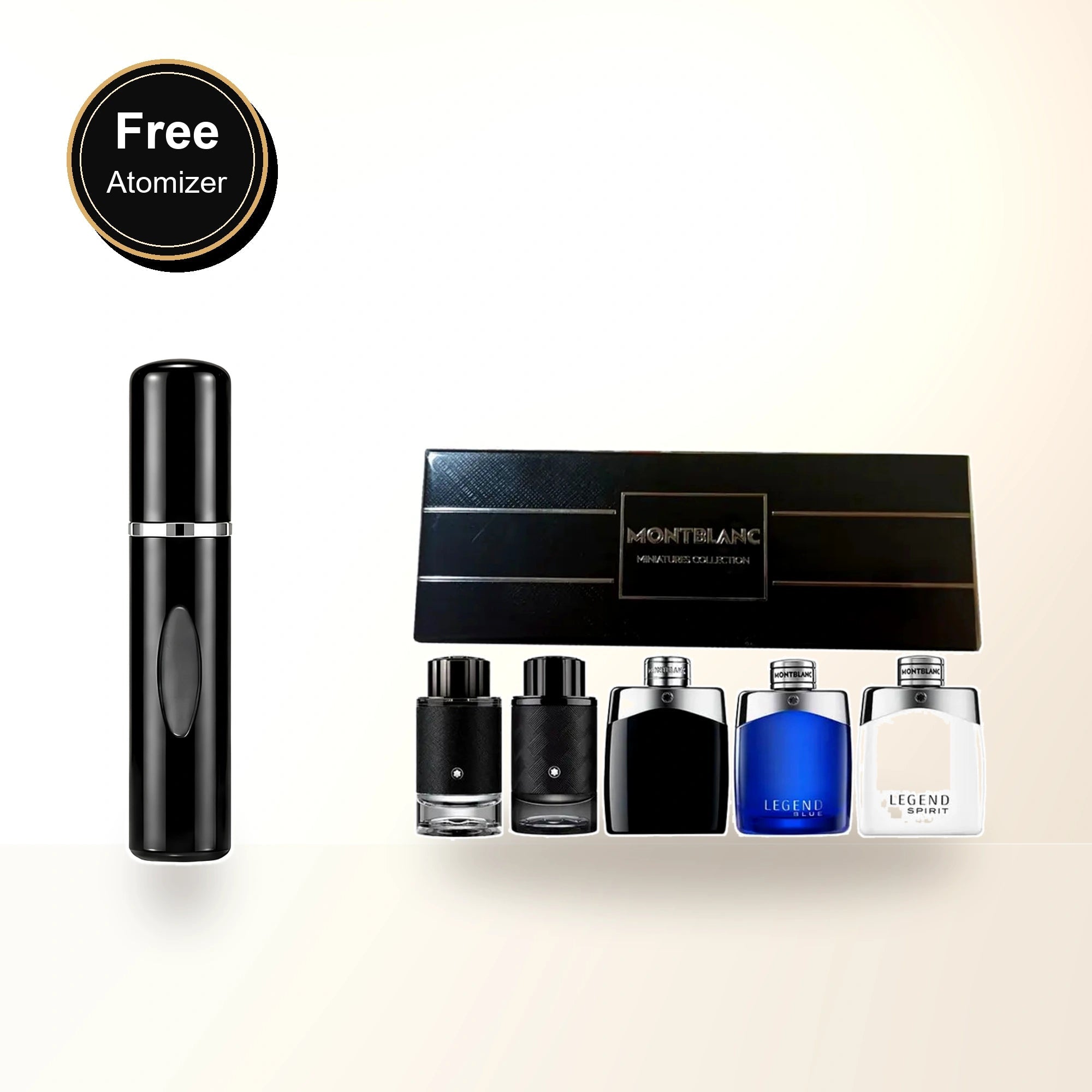 Mont Blanc 5 * 4.5 Ml Mini Set For Men: Explorer Eau De Parfum + Explorer Extreme Parfum + Legend Eau De Toilette + Legend Blue Eau De Parfum + Legend Spirit Eau De Toilette with free atomizer bonus image