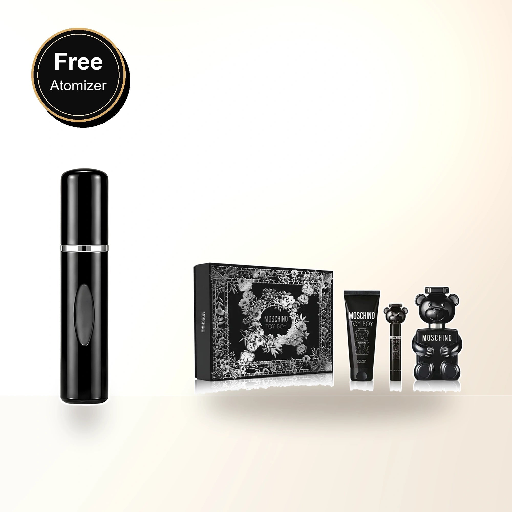 Moschino Toy Boy 3 Pcs Set: 3.4 Eau De Parfum Spray + 0.34 Eau De Parfum Spray + 3.4 Perfumed Body Gel with free atomizer bonus image