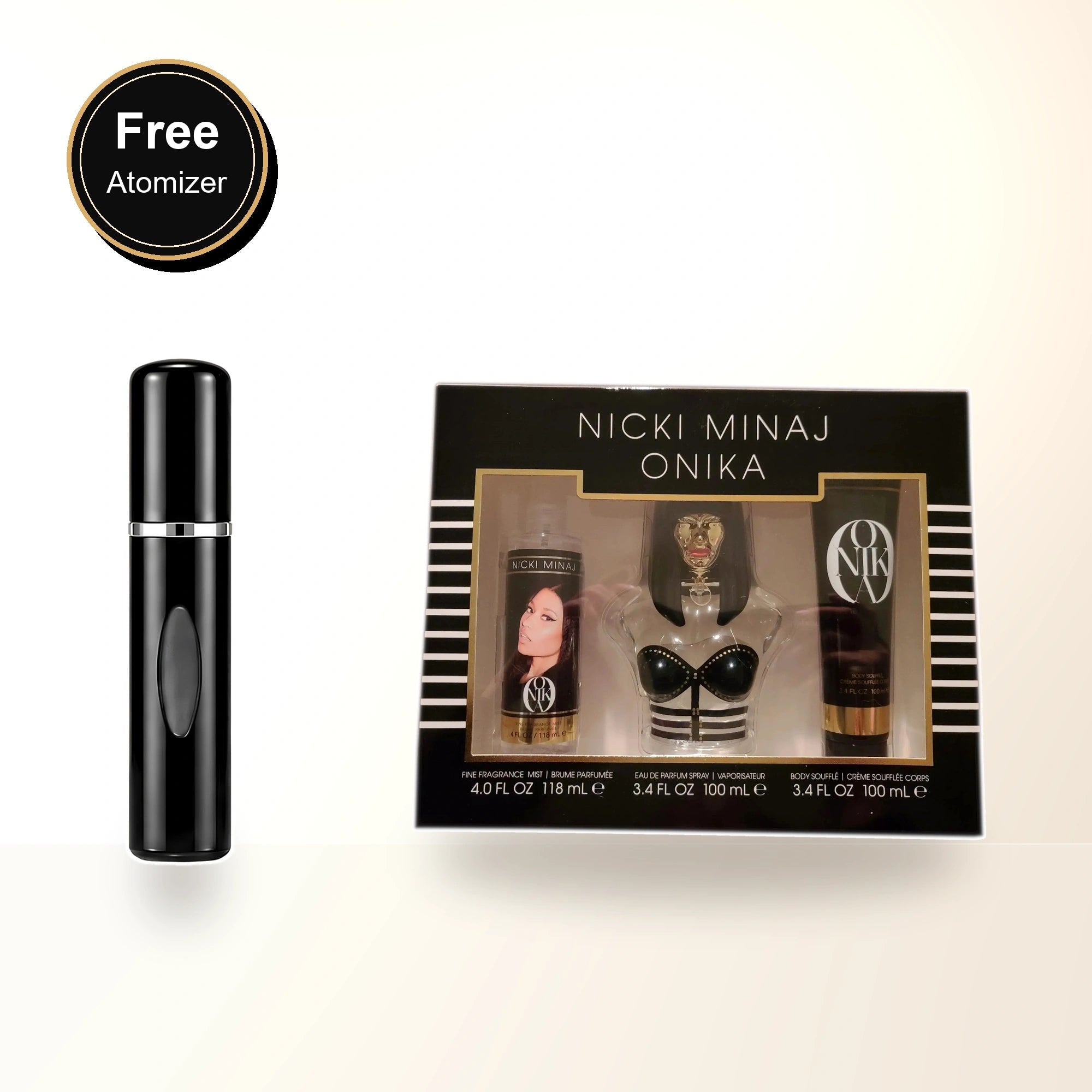 Nicki Minaj Onika 3 Pcs Set For Women: 3.4 Eau De Parfum Spray + 3.4 Body Lotion + 1.7 Body Mist with free atomizer bonus image