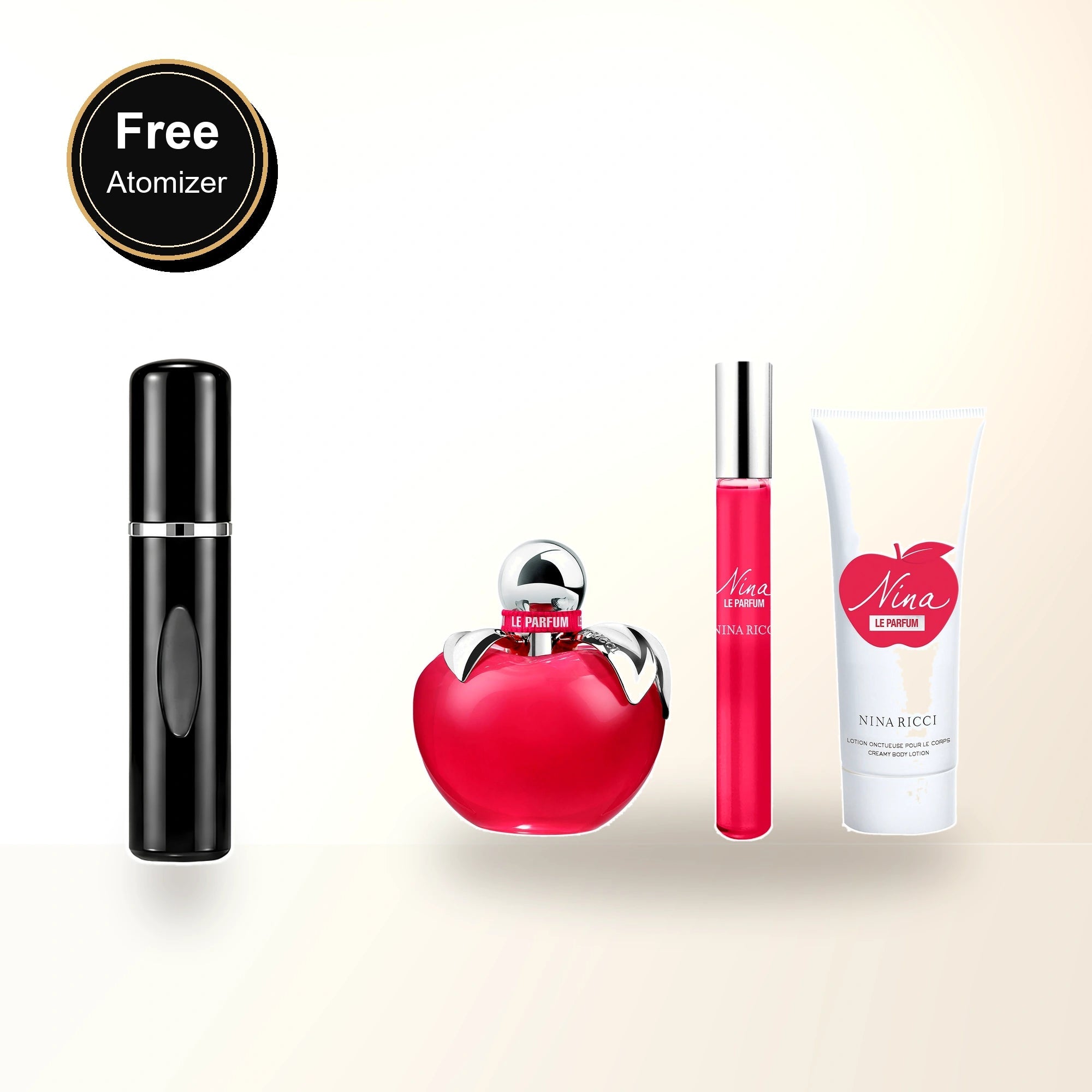 Nina Ricci Nina Le Parfum 3 Pcs Set For Women: 2.7 Eau De Parfum Spray + 0.34 Eau De Parfum Roll-on + 2.5 Body Lotion with free atomizer bonus image