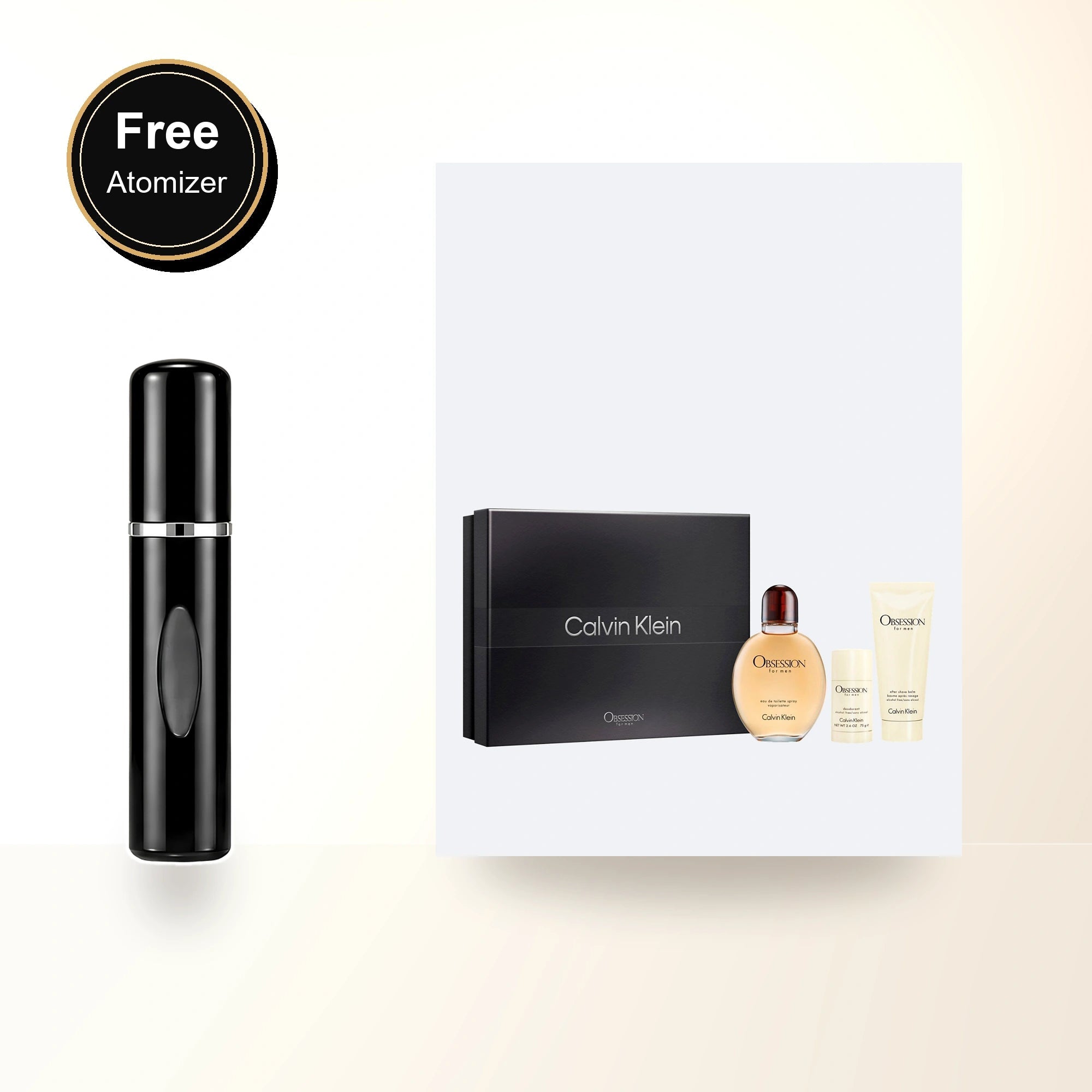 Obsession 3 Pcs Set For Men: 4.2 Eau De Toilette Spray + 3.3 After Shave Balm + 2.6 Deodorant Stick. with free atomizer bonus image