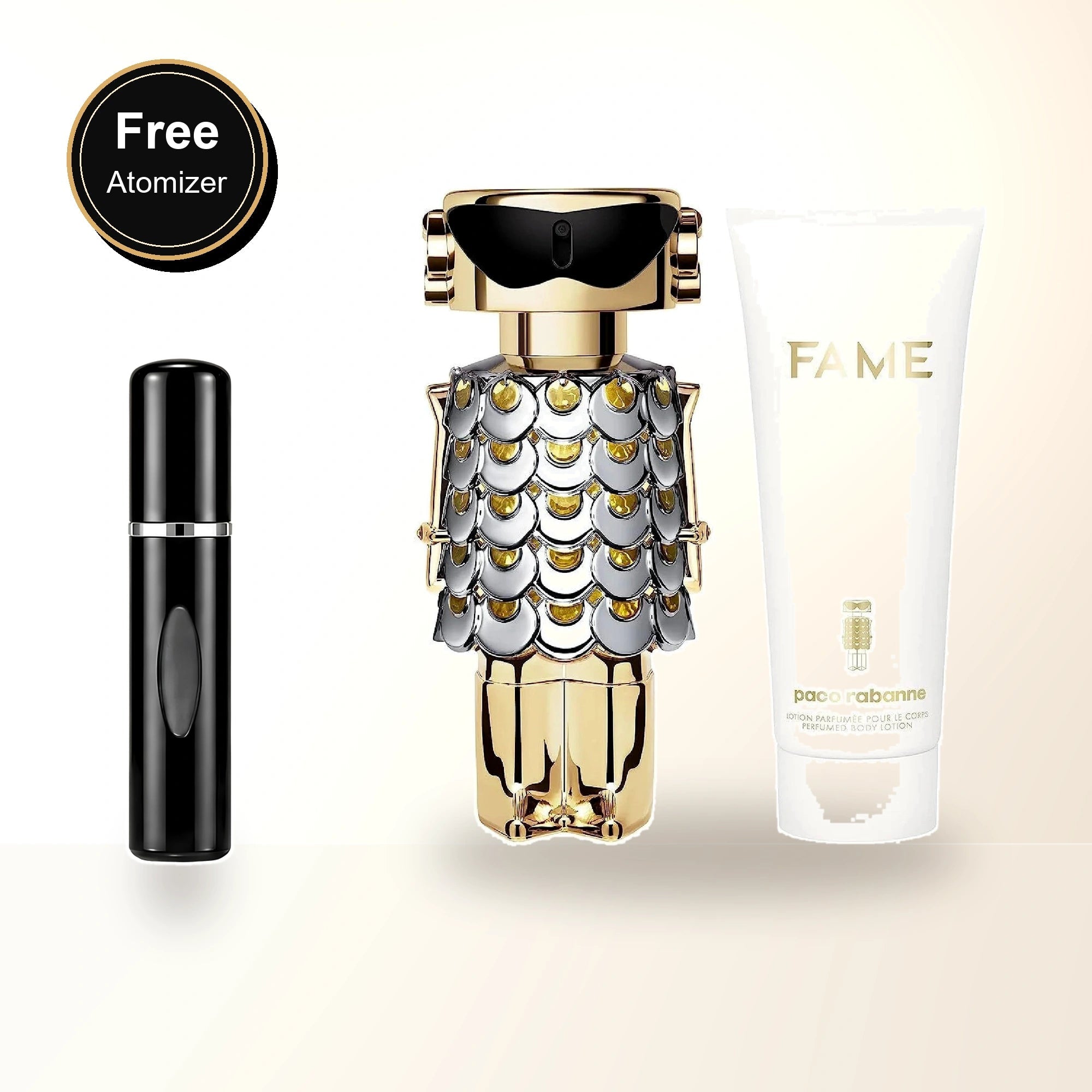Paco Rabanne Fame 2 Pcs Set For Women: 1.7 Eau De Parfum Spray + 2.5 Body Lotion with free atomizer bonus image