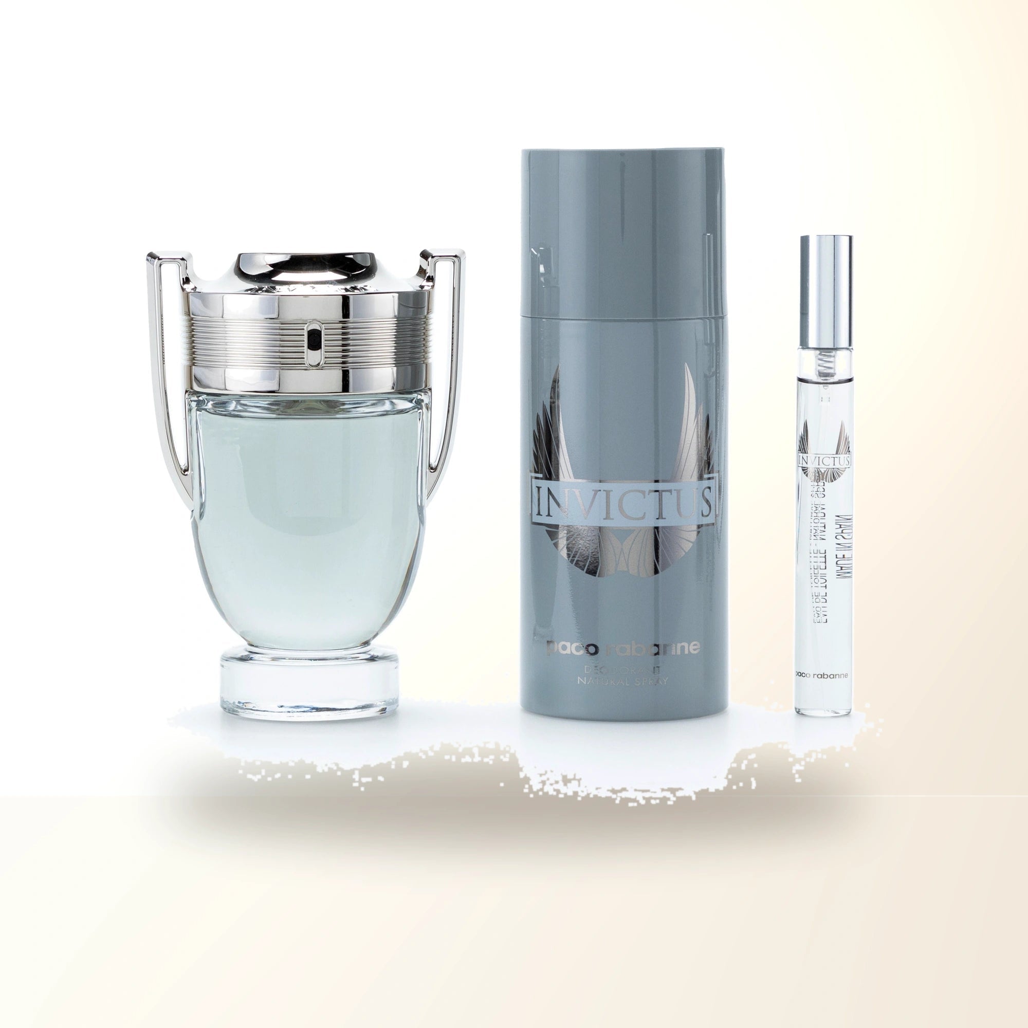 Paco Rabanne Invictus 3 Pcs Set For Men: 3.4 Eau De Toilette Spray + 5.1 Deodorant Spray + 0.34 Eau De Toilette Spray. main product image