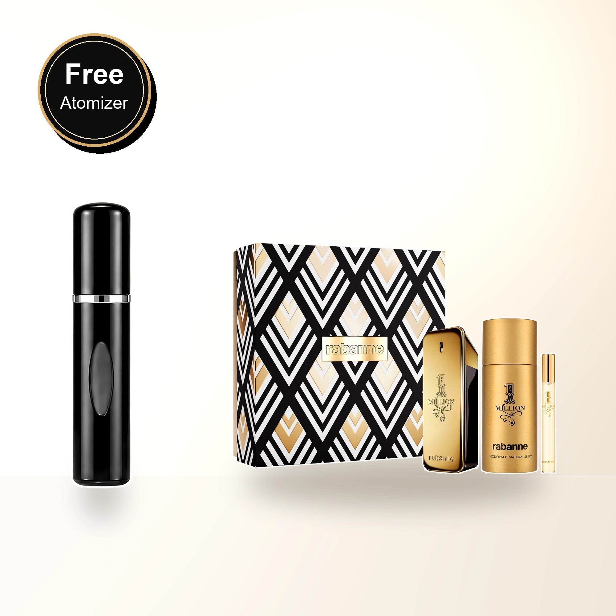 Paco Rabanne One Million 3 Pcs Set For Men: 3.4 Eau De Toilette Spray + 5.1 Deodorant Spray + 0.34 Eau De Toilette Spray. with free atomizer bonus image