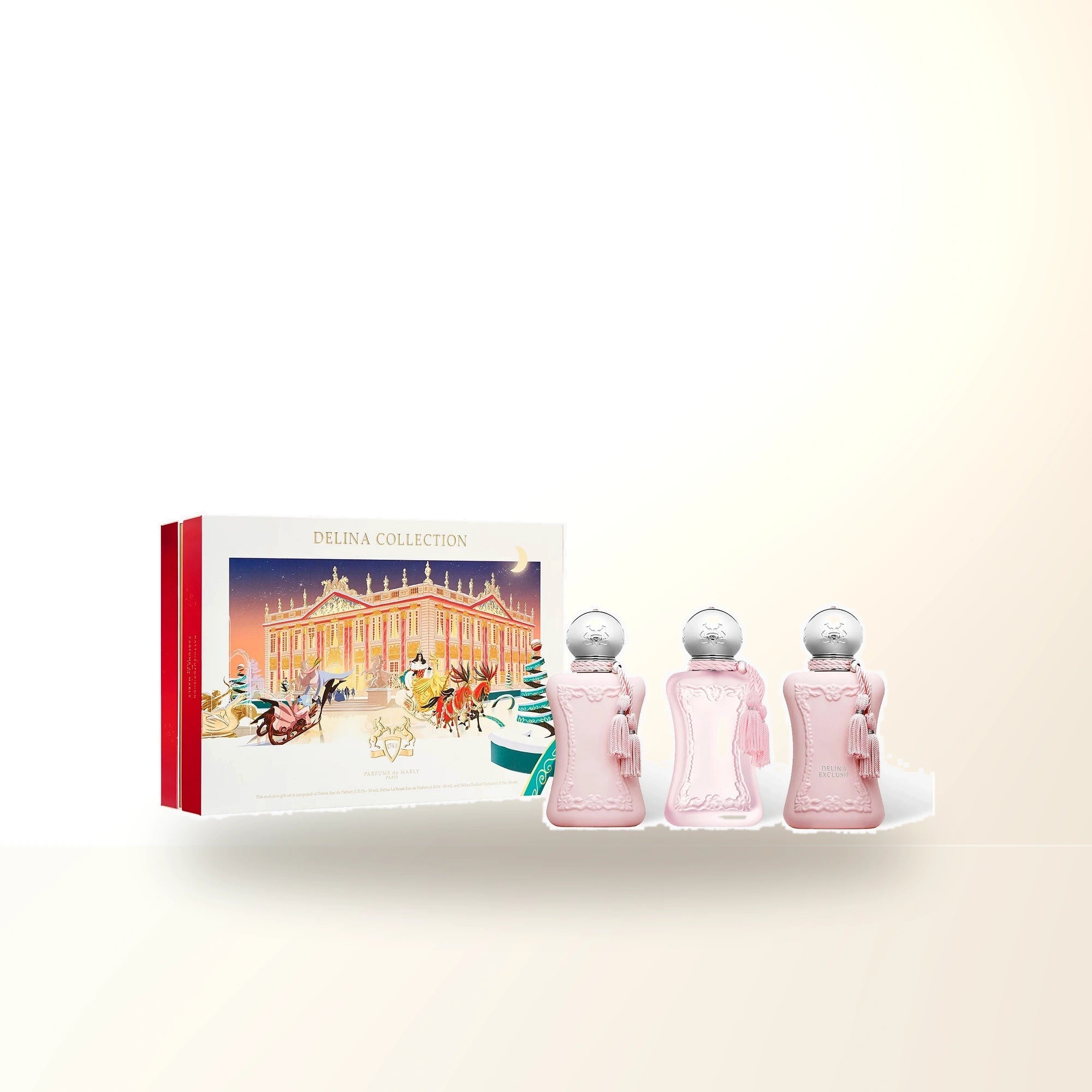 Parfums De Marly Delina 3 Pcs Set For Women: 1 Oz Eau De Parfum Spray + Delina Exclusif 1 Oz Eau De Parfum Spray + Delina La Rosee 1 Oz Eau De Parfum Spray. main product image