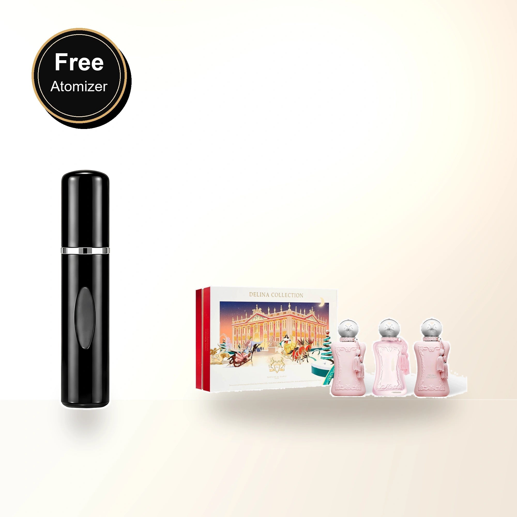 Parfums De Marly Delina 3 Pcs Set For Women: 1 Oz Eau De Parfum Spray + Delina Exclusif 1 Oz Eau De Parfum Spray + Delina La Rosee 1 Oz Eau De Parfum Spray. with free atomizer bonus image