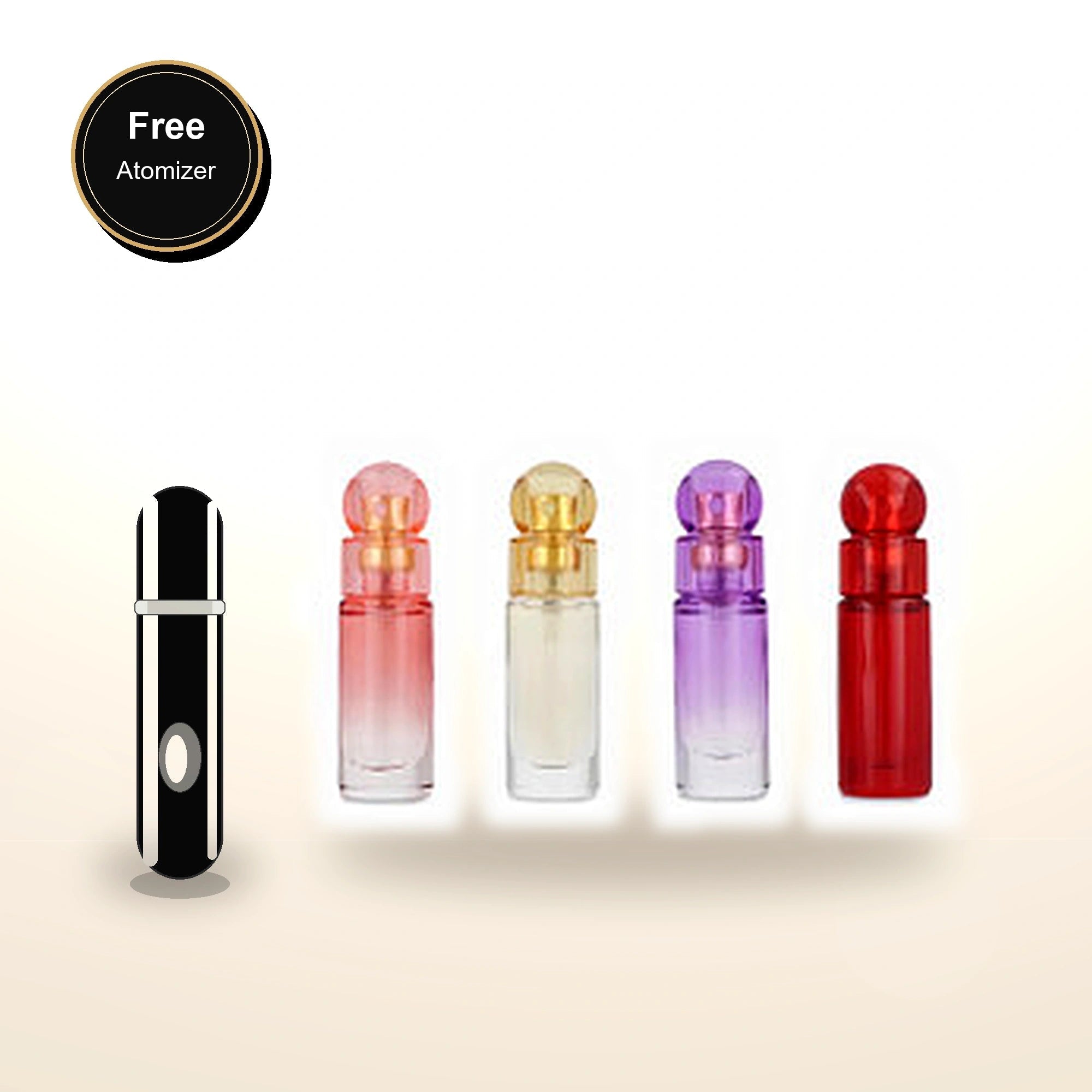Perry Ellis 360 4 Pcs Set For Women: 360 Coral 0.25 Eau De Parfum Spray + 360 0.25 Eau De Toilette Spray + 360 Purple 0.25 Eau De Parfum Spray + 360 Red 0.25 Eau De Parfum Spray with free atomizer bonus image