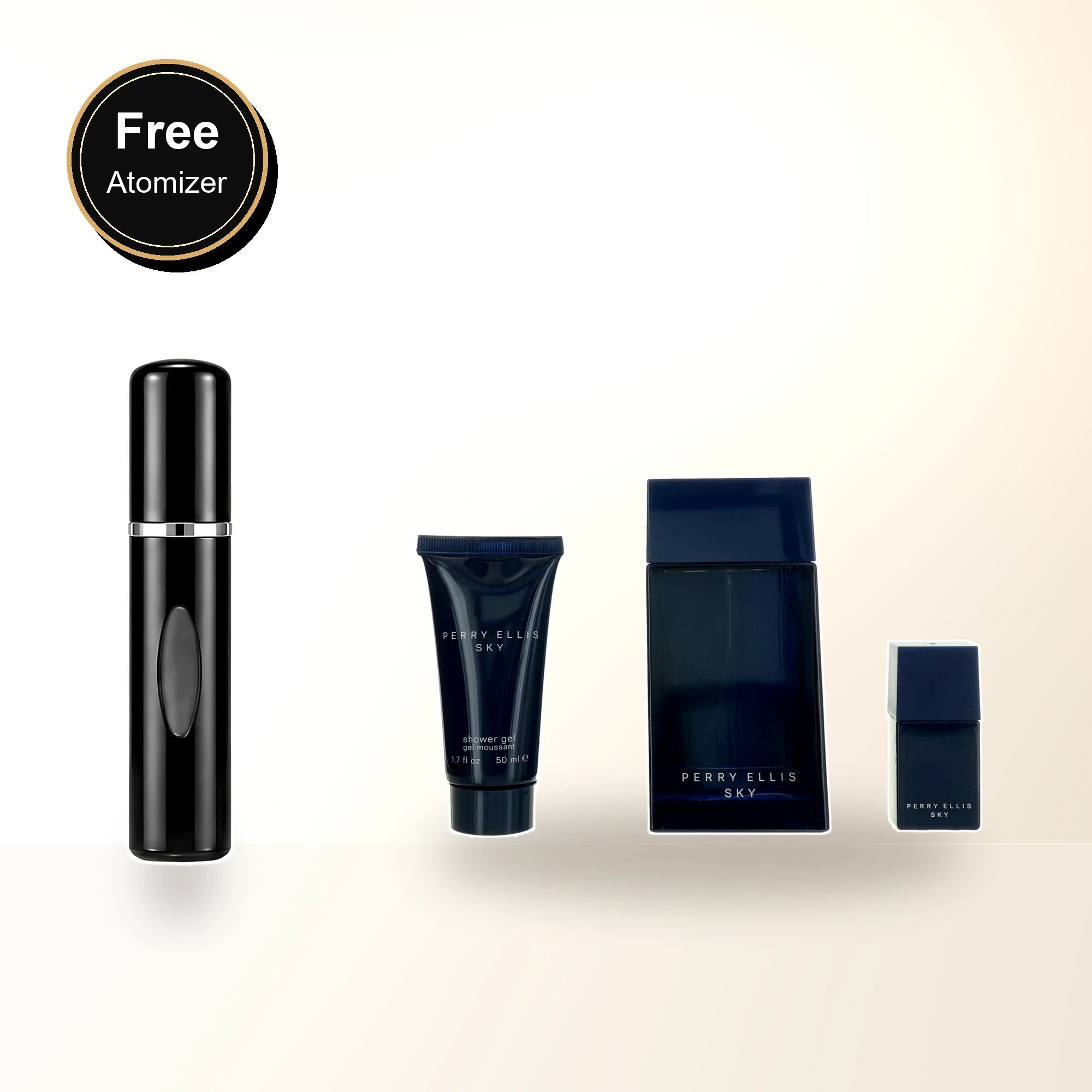Perry Ellis Sky 3 Pcs Set For Men: 3.4 Eau De Toilette Spray + 0.25 Eau De Toilette Spray + 1.7 Shower Gel with free atomizer bonus image