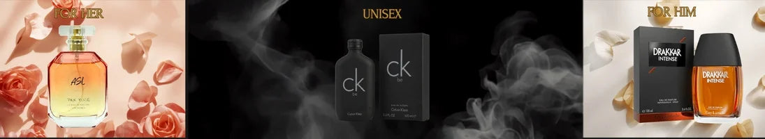 Three different perfume bottles with their packaging displayed.