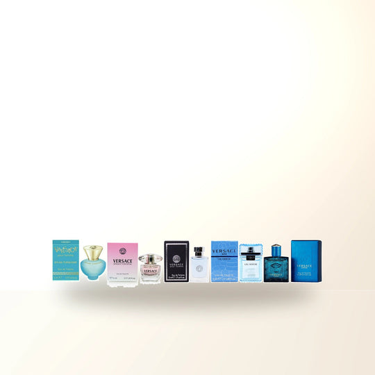 Versace 5 Pcs Mini Set: Eros 0.17 Eau De Toilette Men + Pour Homme 0.17 Eau De Toilette + Eau Fraiche 0.17 Eau De Toilette + Bright Crystal 0.17 Eau De Toilette + Dylan Turquoise 0.17 Eau De Toilette main product image
