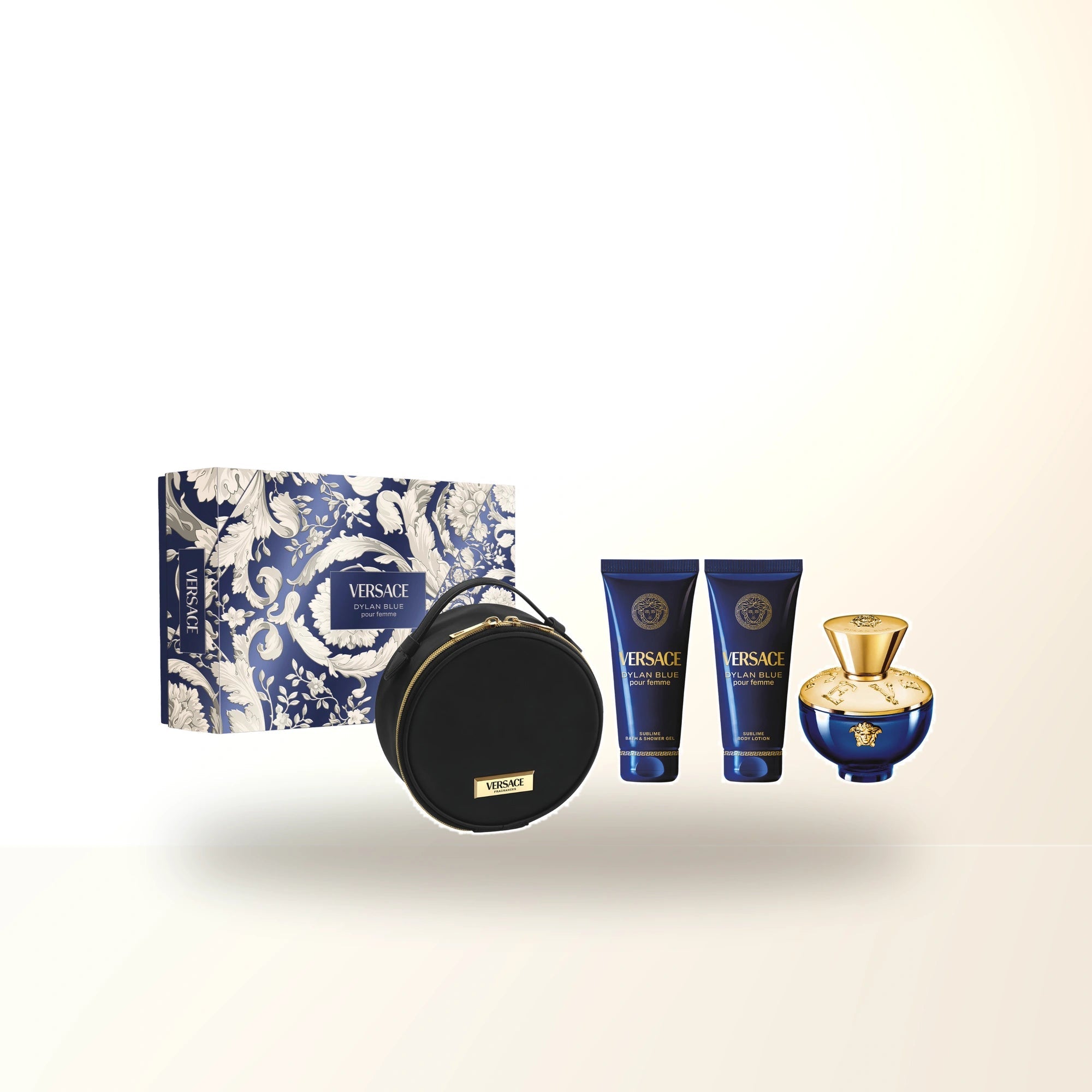 Versace Dylan Blue 4 Pcs Set For Women: 3.4 Eau De Parfum Spray + 3.4 Body Lotion + 3.4 Bath & Shower Gel + Make Up Case main product image