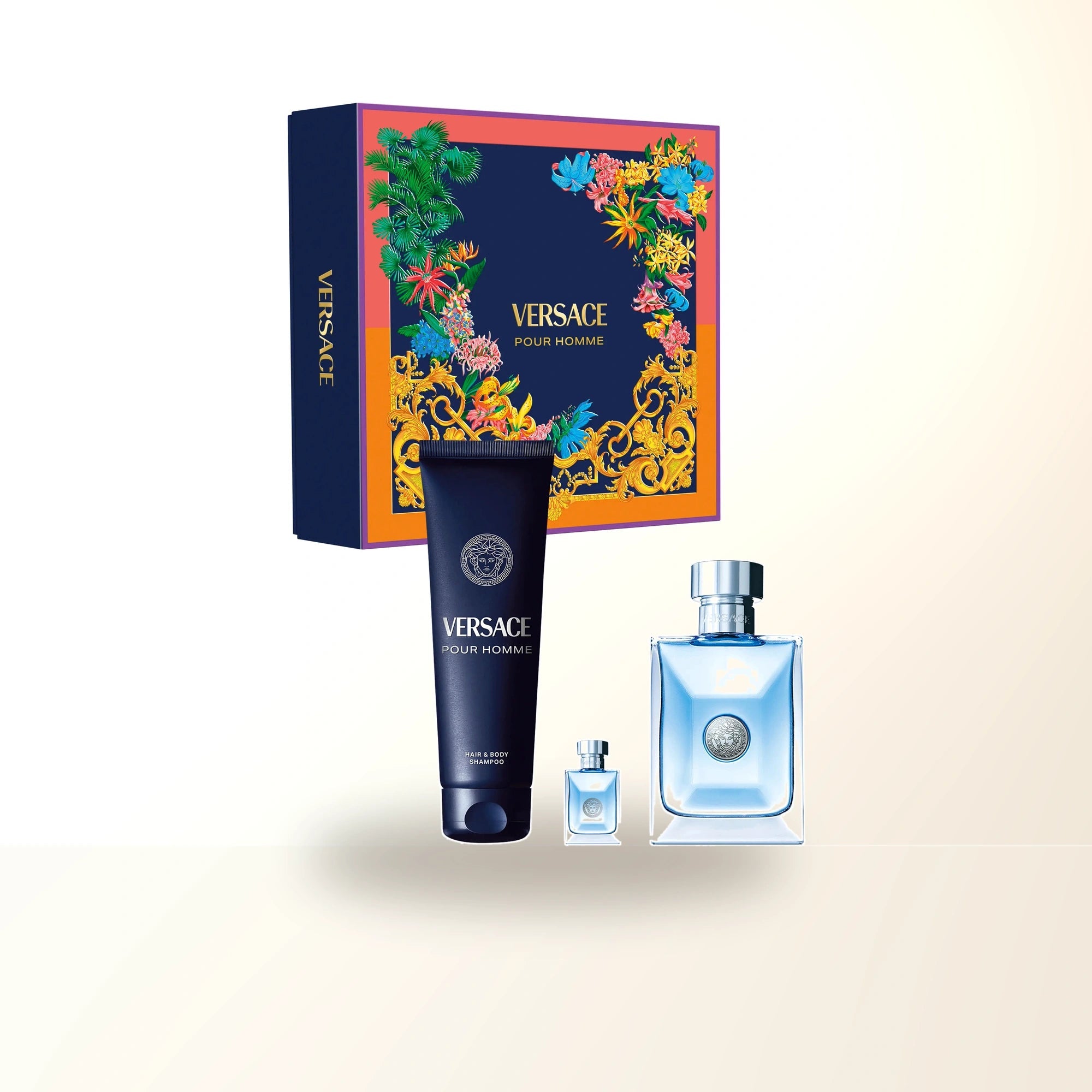 Versace Pour Homme 3 Pcs Set: 3.4 Eau De Toilette Spray + 5 Ml Eau De Toilette Mini + 5 Oz Hair & Body Shampoo main product image
