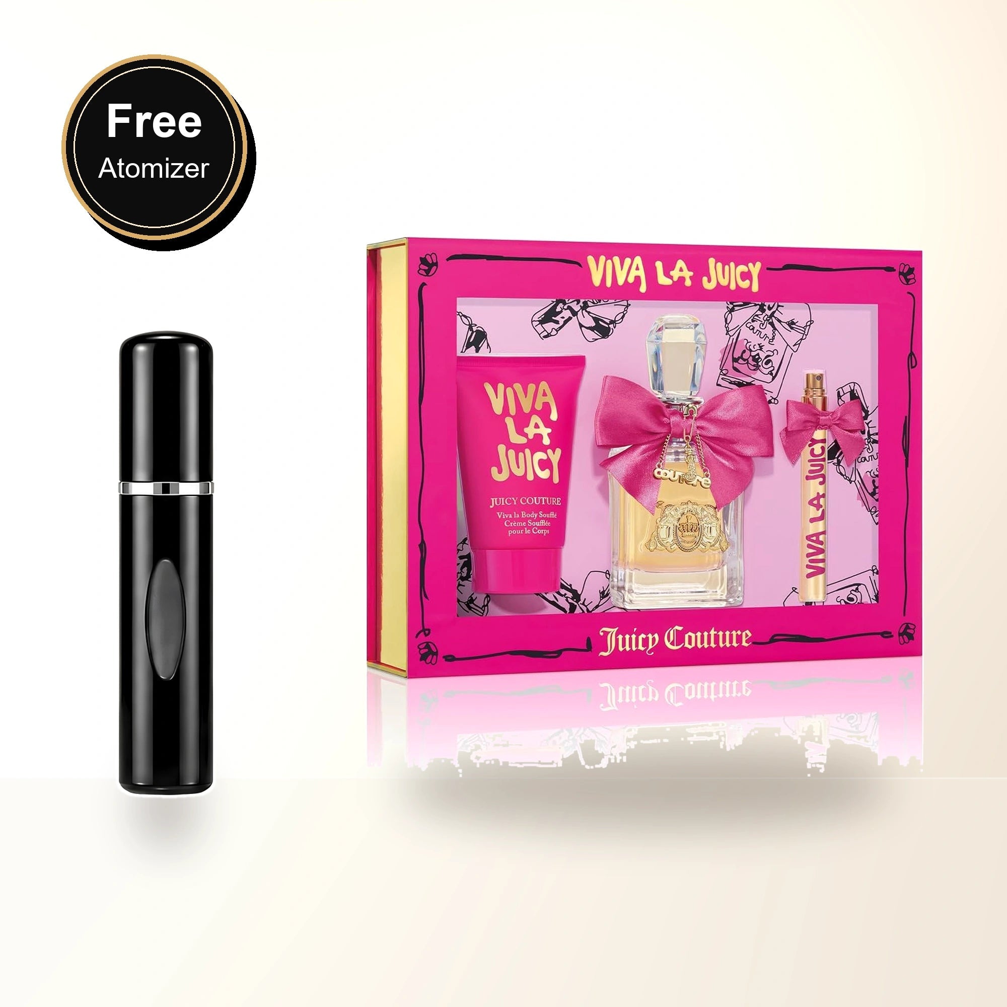 Viva La Juicy 3 Pcs Set For Women: 3.4 Eau De Parfum Spray + 0.33 Eau De Parfum Spray + 4.2 Body Souffle. with free atomizer bonus image