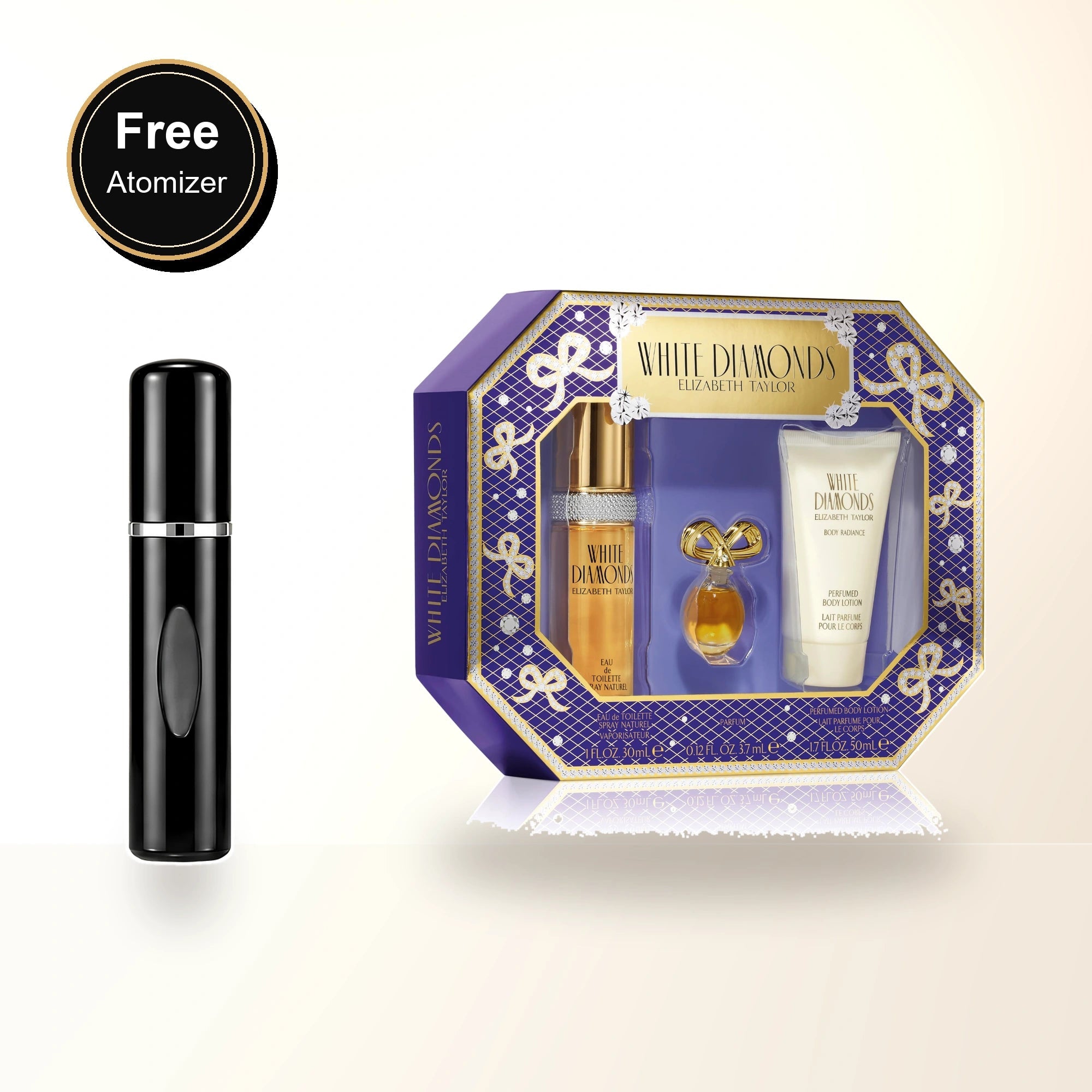 White Diamonds 3 Pcs Set For Women: 1 Oz Eau De Toilette Spray + 1.7 Body Lotion + 3.7 Ml Parfum Mini with free atomizer bonus image