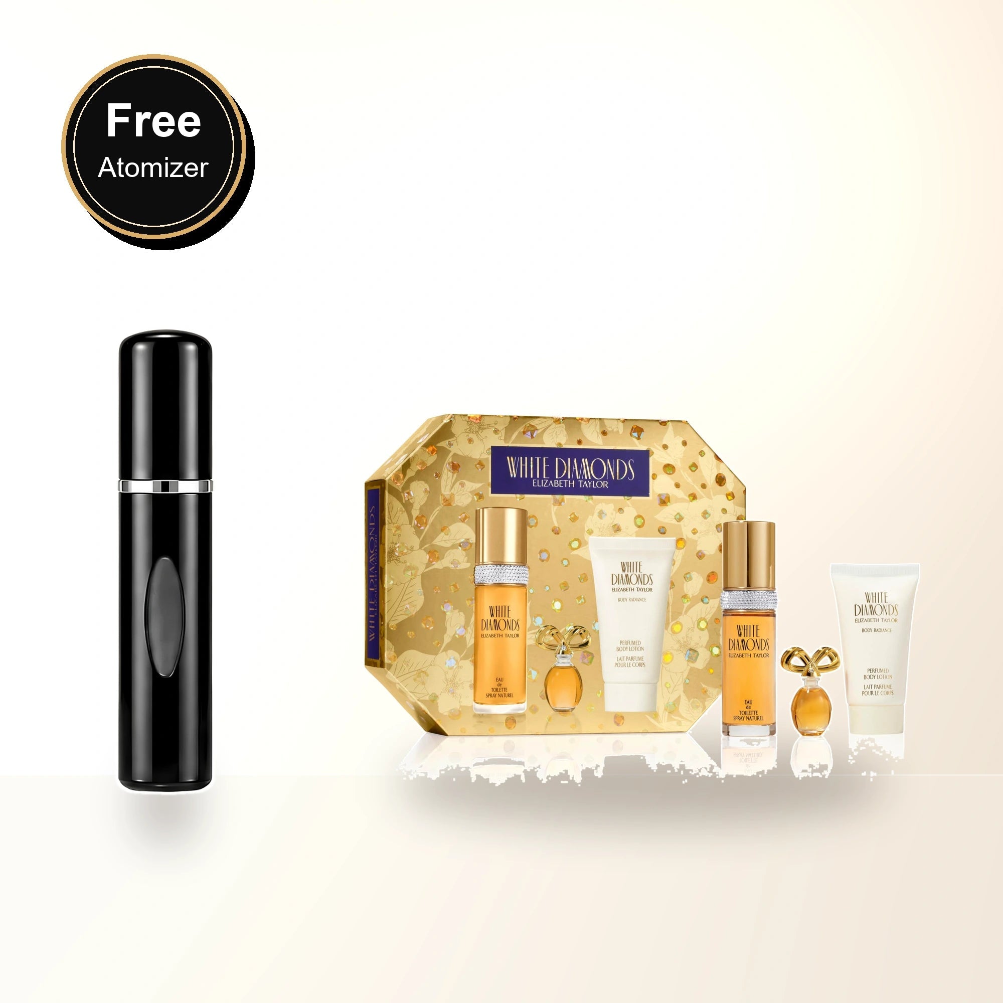 White Diamonds 3 Pcs Set For Women: 1 Oz Eau De Toilette Spray + 3.7 Ml Parfum Mini + 1.7 Perfumed Body Lotion with free atomizer bonus image