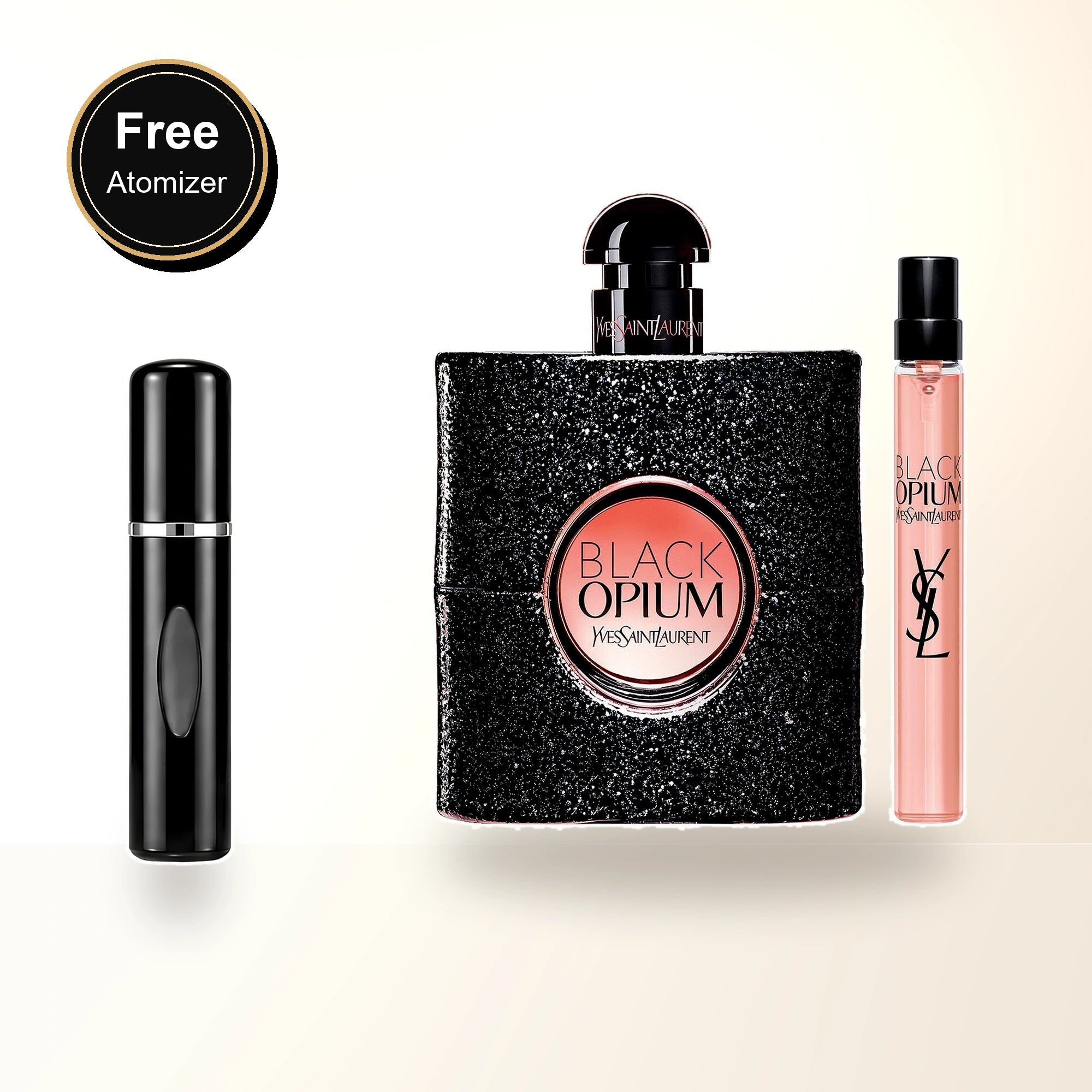 Ysl Black Opium 2 Pcs Set: 3 Oz Eau De Parfum Spray + 0.33 Eau De Parfum Spray with free atomizer bonus image